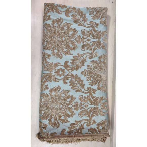 Vintage Brocade Floral Fringed Homemade Tablecloth Aqua Gold 52 X 47 *SEE - Picture 1 of 10